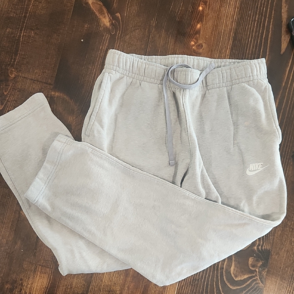 Nike Gray Track Pants with Tapered Legs and Elastic Waistband